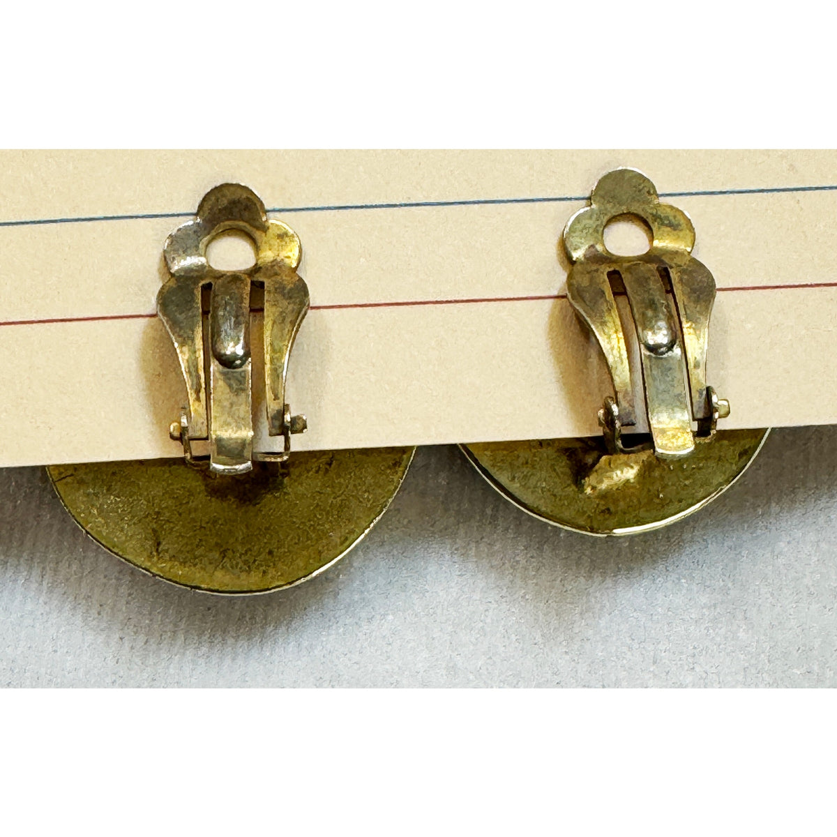 Vintage Colorful Clip On Earrings Gold Tone Cabochon Mosaic 1 x 1.25" E504