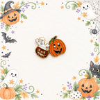 Halloween Pumpkin Ghost Brooch Orange Enamel Gold Tone Jack O Lantern Pin CP224
