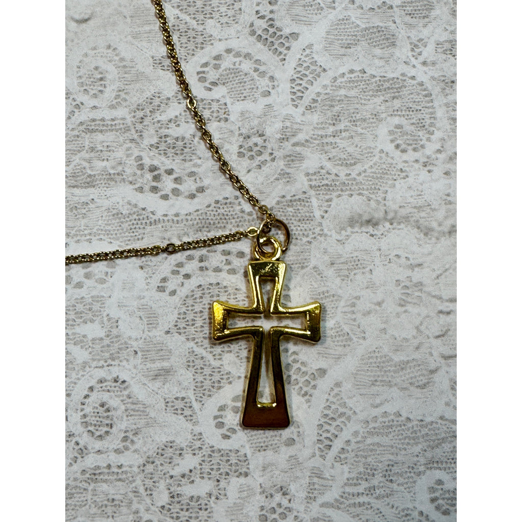 New Gold Cross Pendant Necklace 18-20 Inch Chain Christian Faith N298