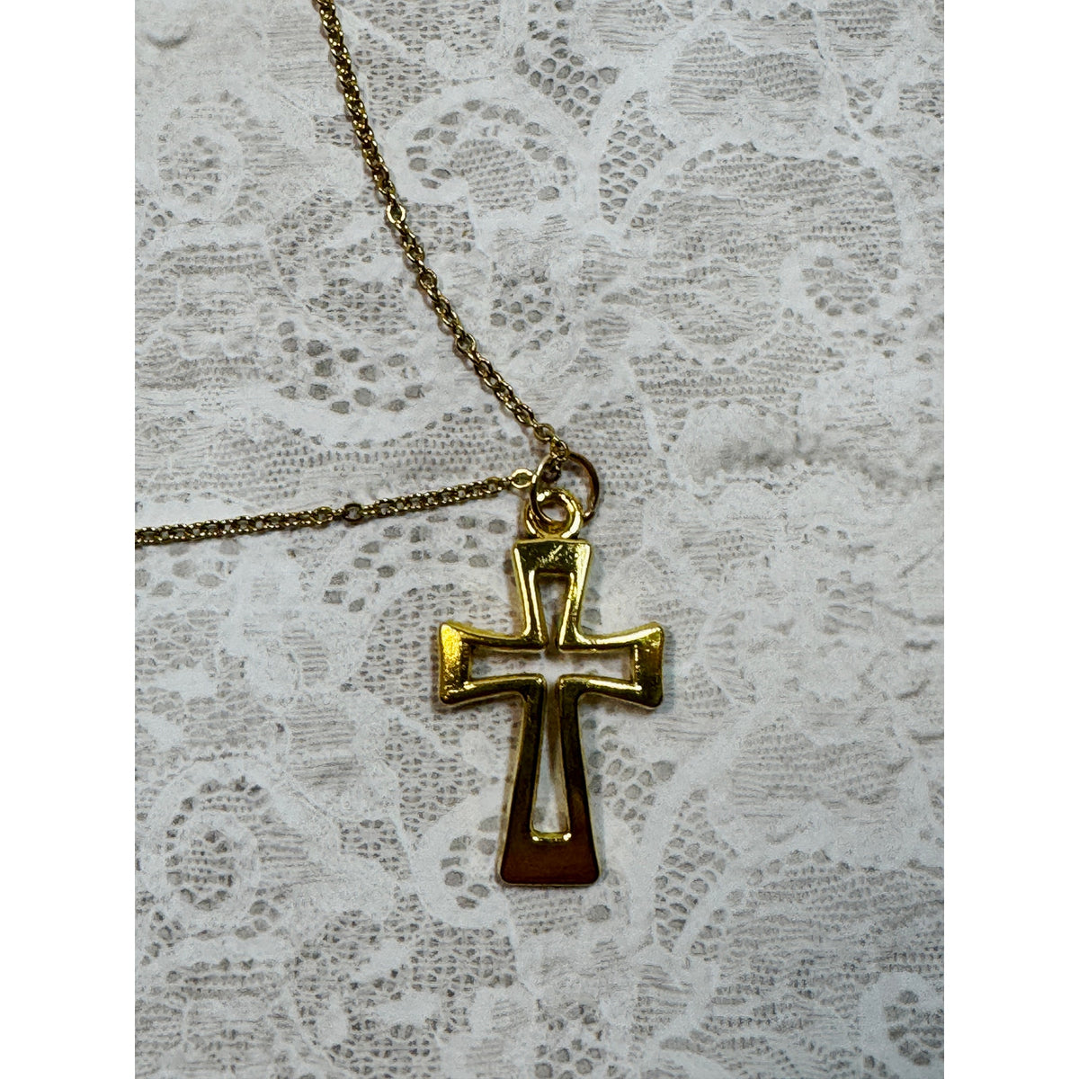 New Gold Cross Pendant Necklace 18-20 Inch Chain Christian Faith N298