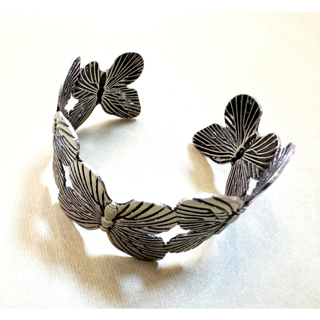 Silver Tone Butterfly Cuff Bracelet Adjustable Wide Open Bangle 1"