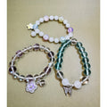 Set of 3 Stretch Bead Bracelets Butterfly Flower Star Charm Stack B120
