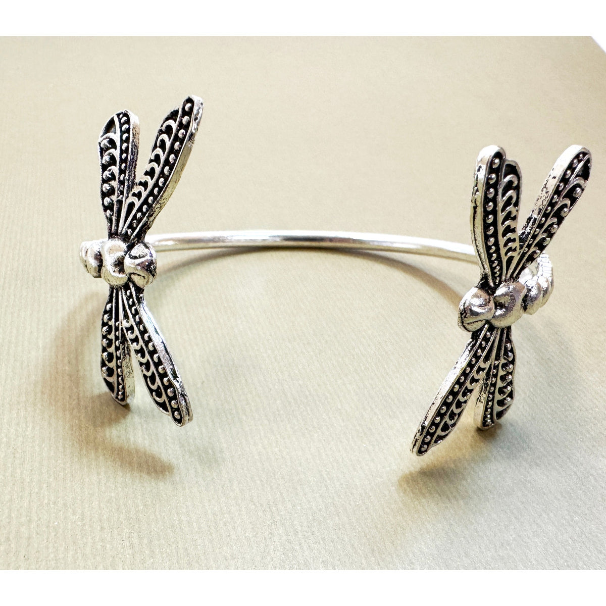 Silver Dragonfly Cuff Bracelet Adjustable Insect Nature Boho 1.5 Inch B146