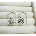 Silver Spiral Swirl Drop Earrings Modern Minimalist Hook 1.25" E803