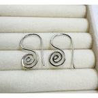 Silver Spiral Swirl Drop Earrings Modern Minimalist Hook 1.25" E803
