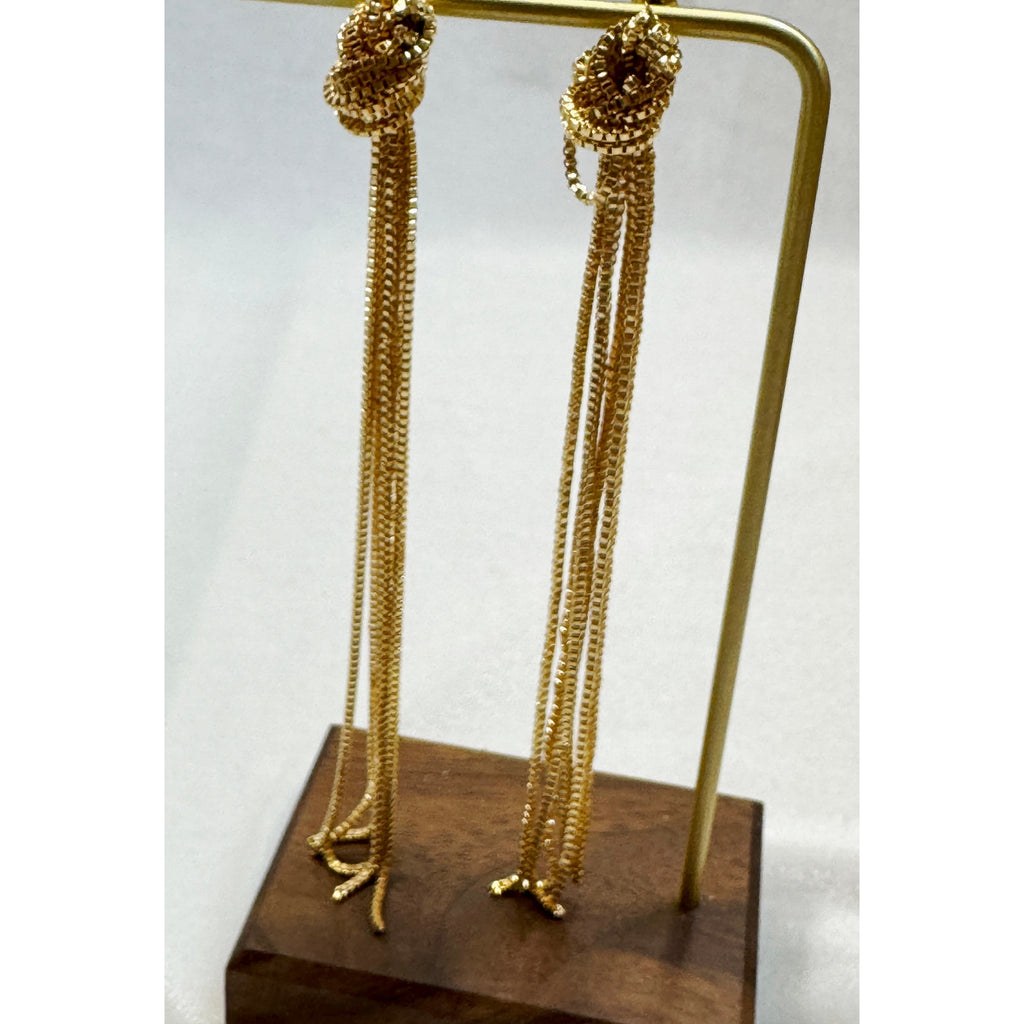 Gold Multi Chain Tassel Earrings 4.5" Long Statement Fringe Dangle Earrings E380