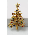 Vintage Gold Christmas Tree Brooch Pen With Rhinestones CP12