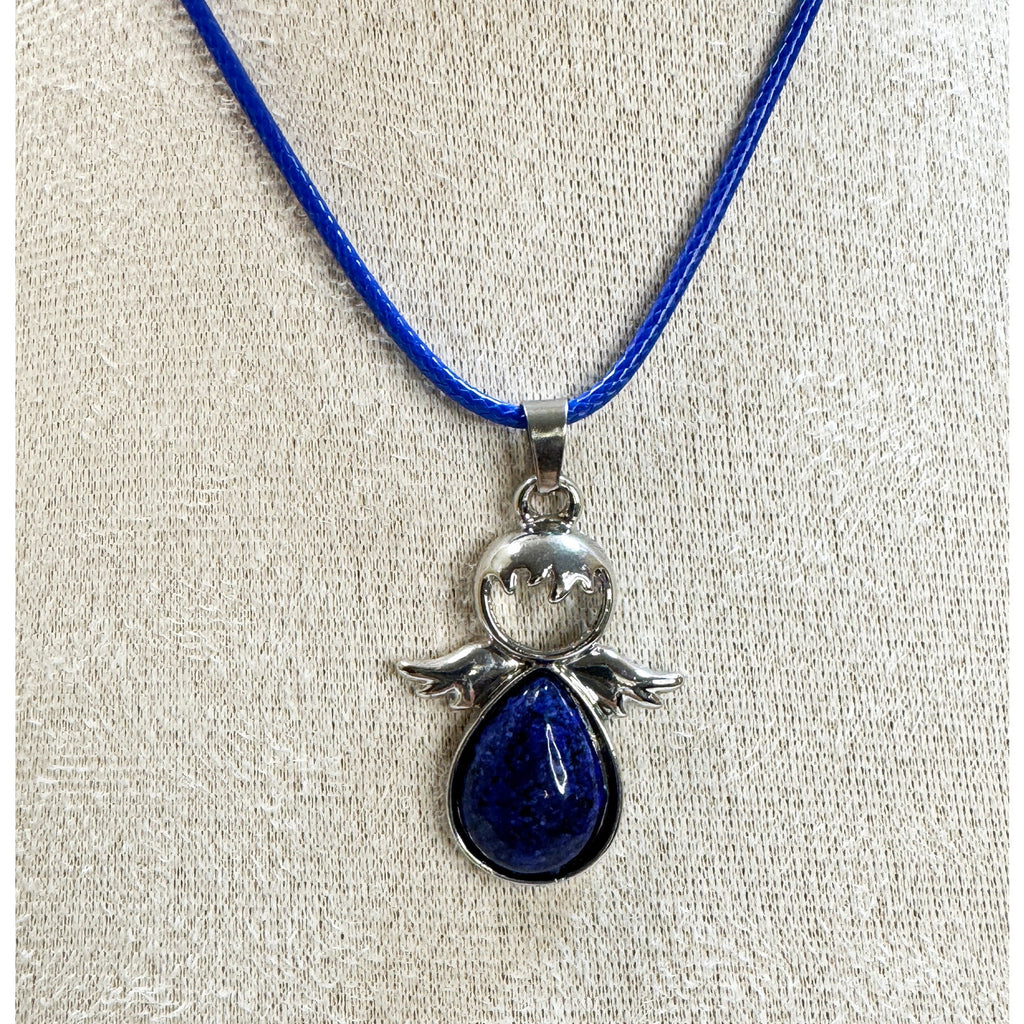 Blue Angel Pendant Necklace Silver Tone on 24" Blue Cord 1.5" N532