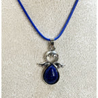 Blue Angel Pendant Necklace Silver Tone on 24" Blue Cord 1.5" N532