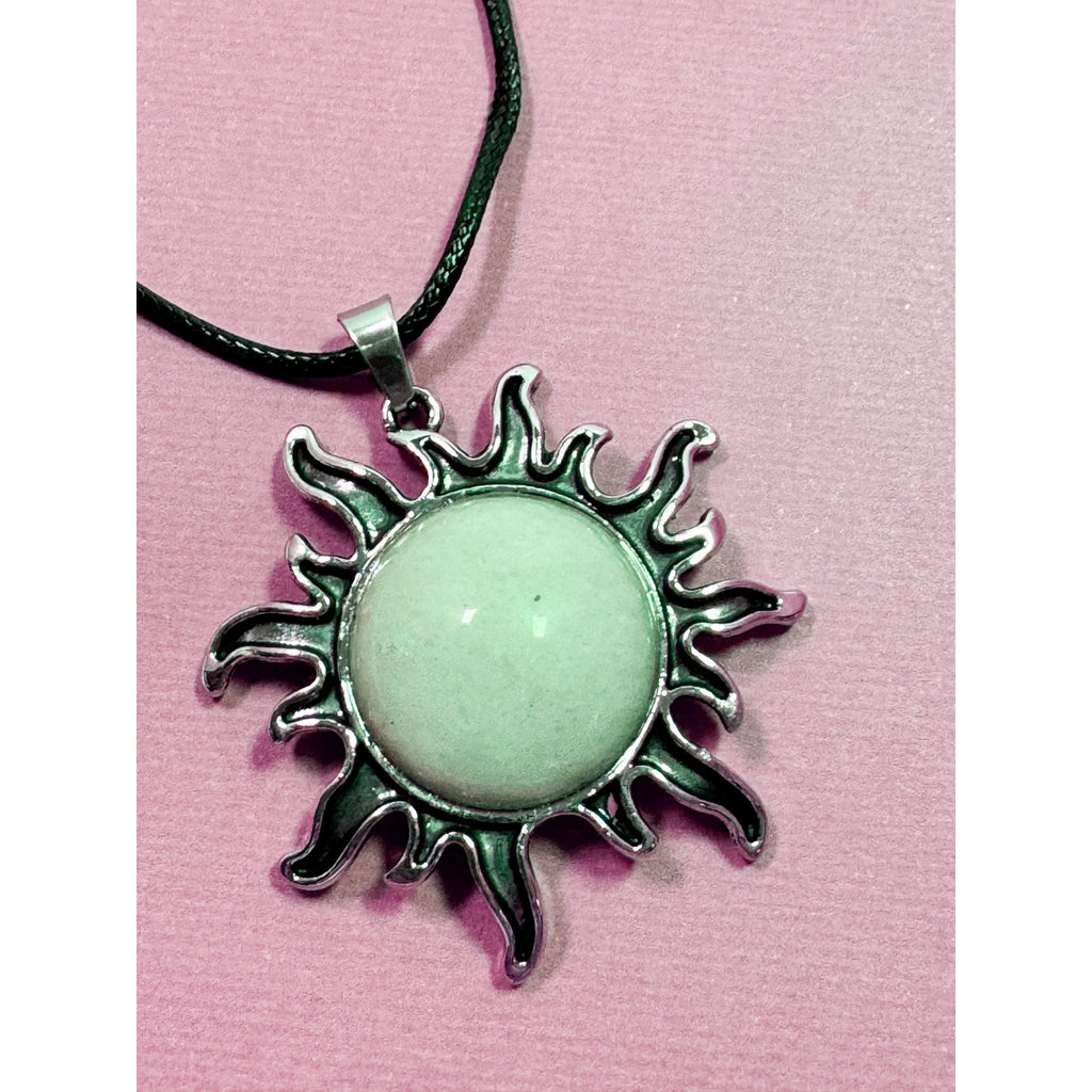 Pea Green Sun Pendant Necklace Celestial 2" Pendant 16-18" Cord N301