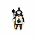 Black White Royal Guard Brooch Pin Gold Tone Spade Playing Card 2.5" CP162