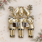 Vintage Three Reindeer Carolers Brooch Silver Tone Christmas Choir Pin CP264