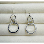 Silver Hammered Circle Drop Earrings Dangle Minimalist 1 Inch New B808