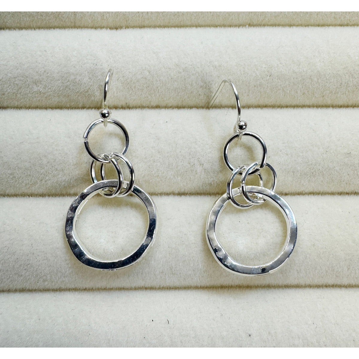 Silver Hammered Circle Drop Earrings Dangle Minimalist 1 Inch New B808