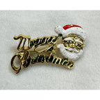 Vintage Merry Christmas Santa Claus Pin Brooch Gold Tone Holiday 1.5" CP156