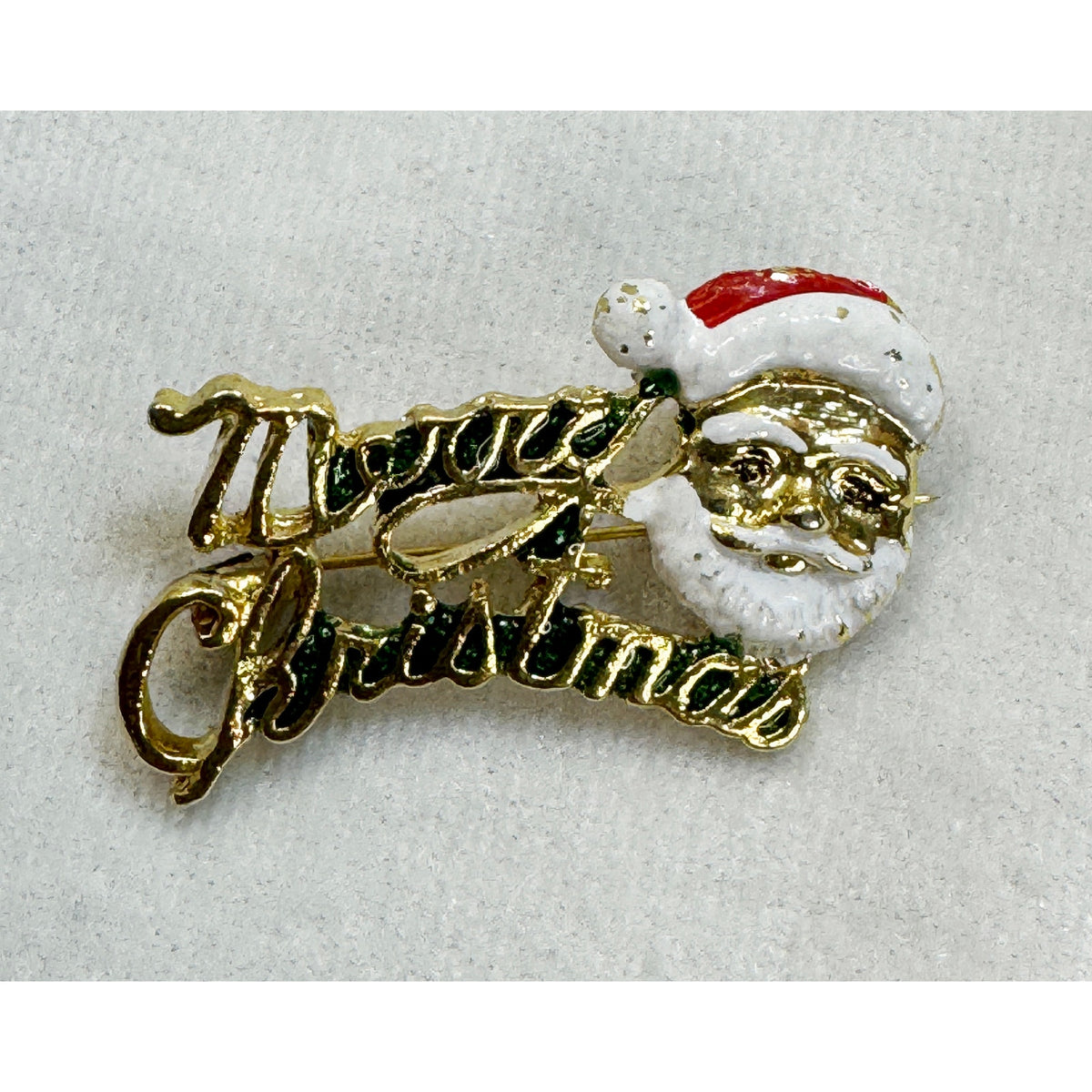 Vintage Merry Christmas Santa Claus Pin Brooch Gold Tone Holiday 1.5" CP156