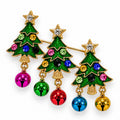 Christmas Tree Brooch Pin Gold Rhinestone Jingle Bells Holiday Jewelry  CP164