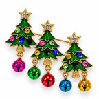 Christmas Tree Brooch Pin Gold Rhinestone Jingle Bells Holiday Jewelry  CP164