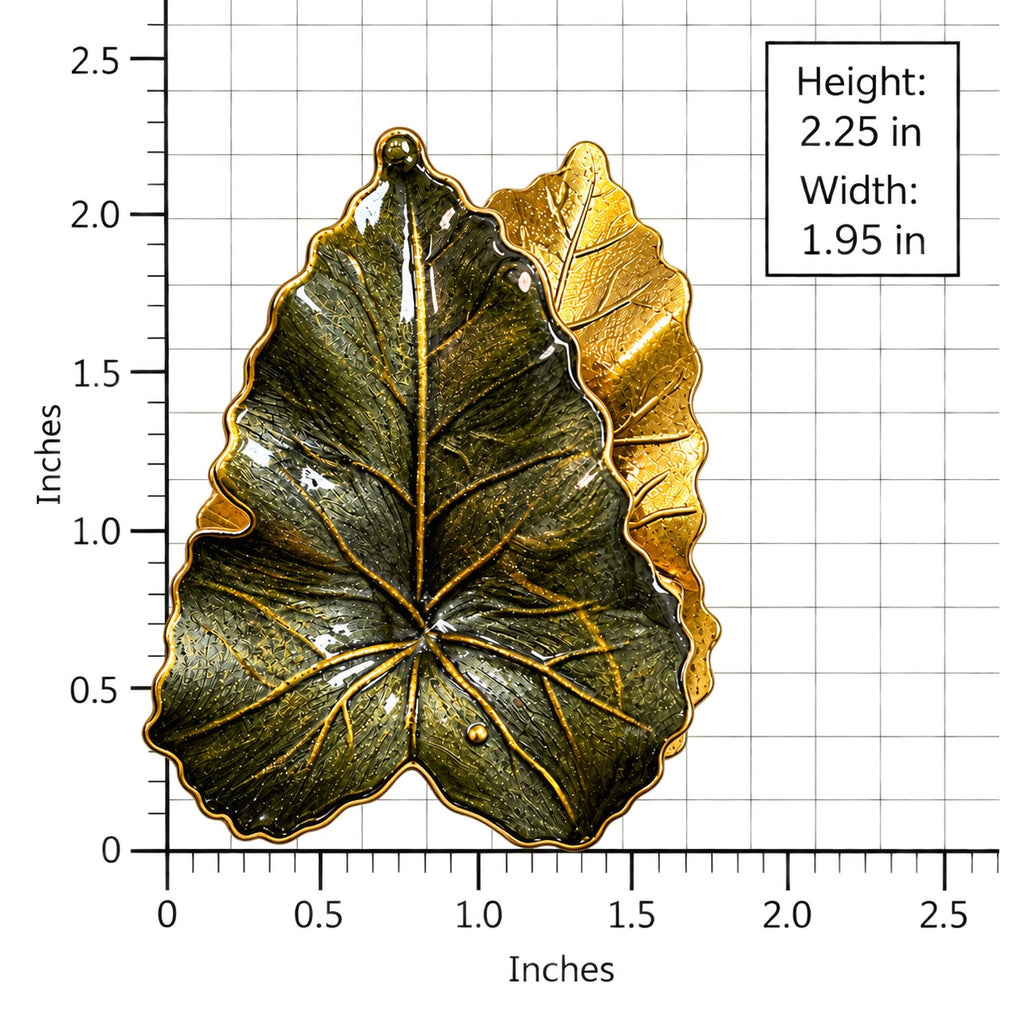 Green Enamel Double Leaf Brooch Gold Tone Textured Botanical Vintage Pin CP208