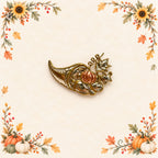 Gold Tone Cornucopia Brooch Copper Pumpkin Fall Harvest Thanksgiving Pin CP211