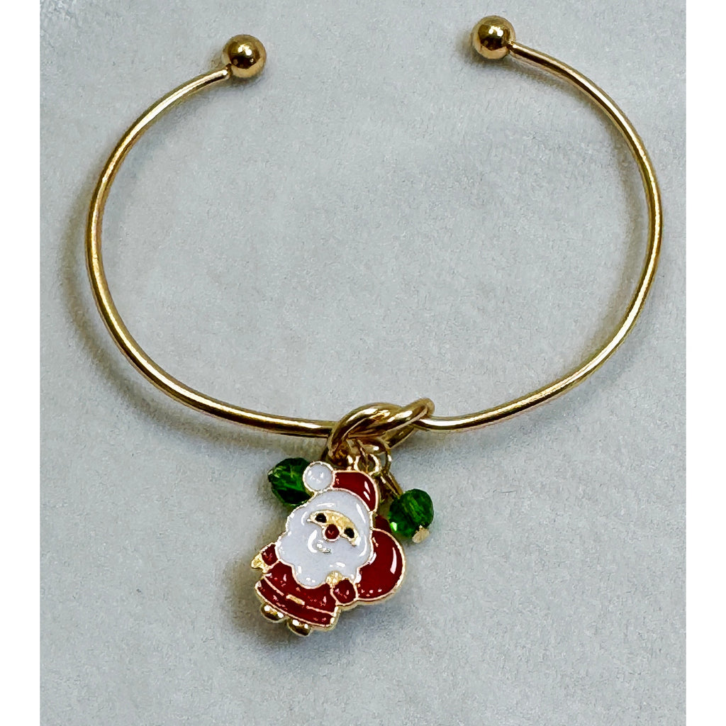 Gold Tone Santa Charm Cuff Bracelet Adjustable Christmas Holiday B069