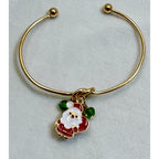 Gold Tone Santa Charm Cuff Bracelet Adjustable Christmas Holiday B069