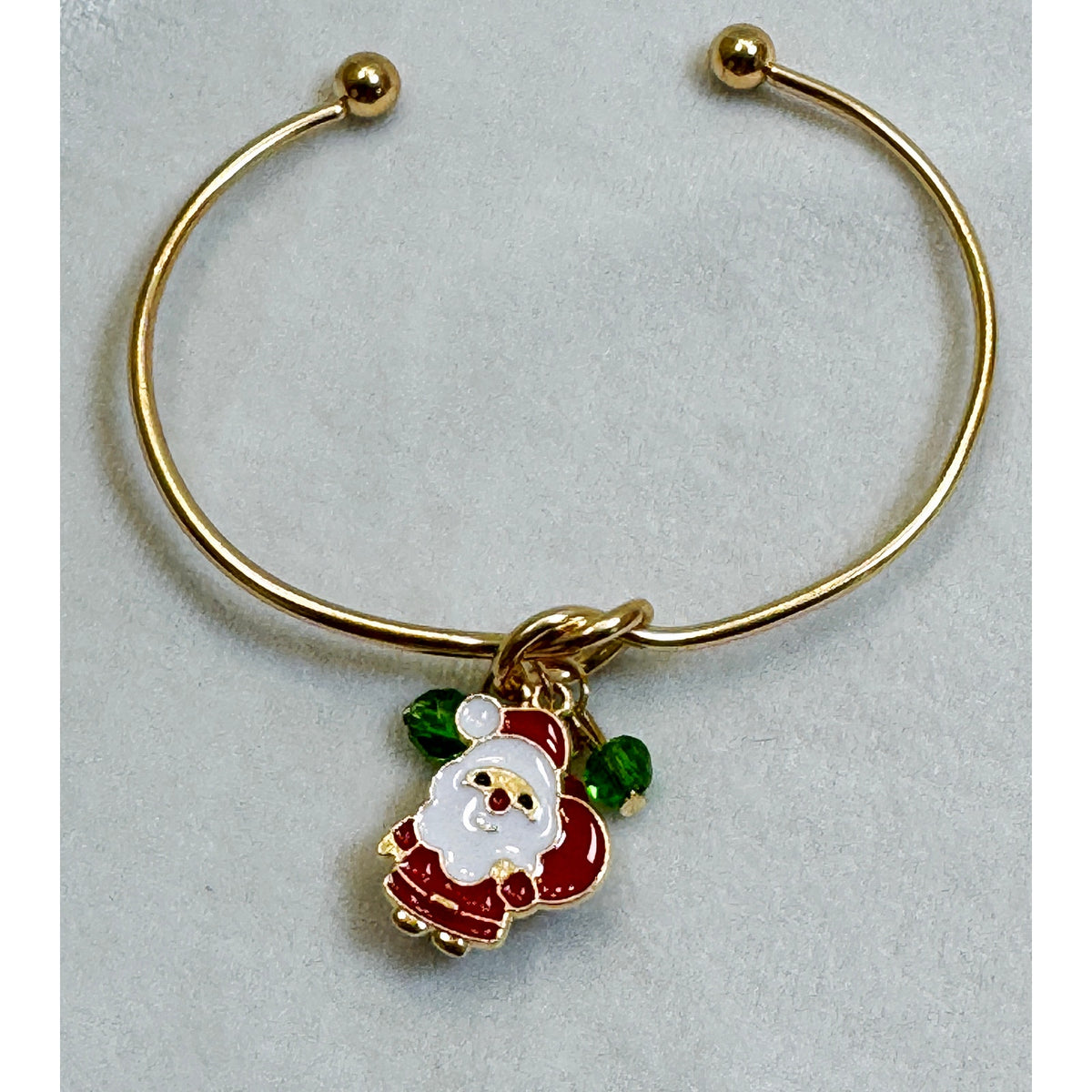 Gold Tone Santa Charm Cuff Bracelet Adjustable Christmas Holiday B069