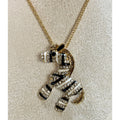 Zebra Pendant Necklace Gold Tone Rhinestone Enamel 22-24" Chain New N387