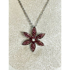 Vintage Pink Rhinestone Flower Pendant Necklace Silver Tone Floral Jewelry N457