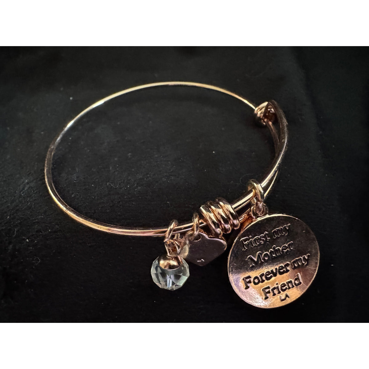 Rose Gold Charm Bracelet Mom Quote Heart Crystal Bead  Mother's Day B046