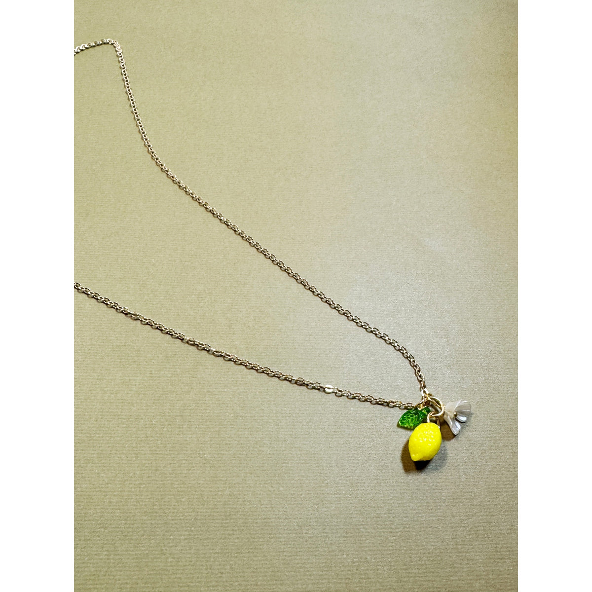 Lemon Charm Necklace 18" Chain Yellow Lemon Flower Pendant Cute Fruit CP299