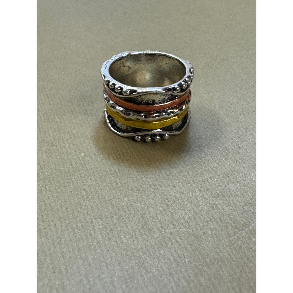 Size 8 Boho Wide Band Ring Silver Gold Copper Textured Statement Ring 1/2" B006