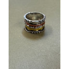 Size 8 Boho Wide Band Ring Silver Gold Copper Textured Statement Ring 1/2" B006