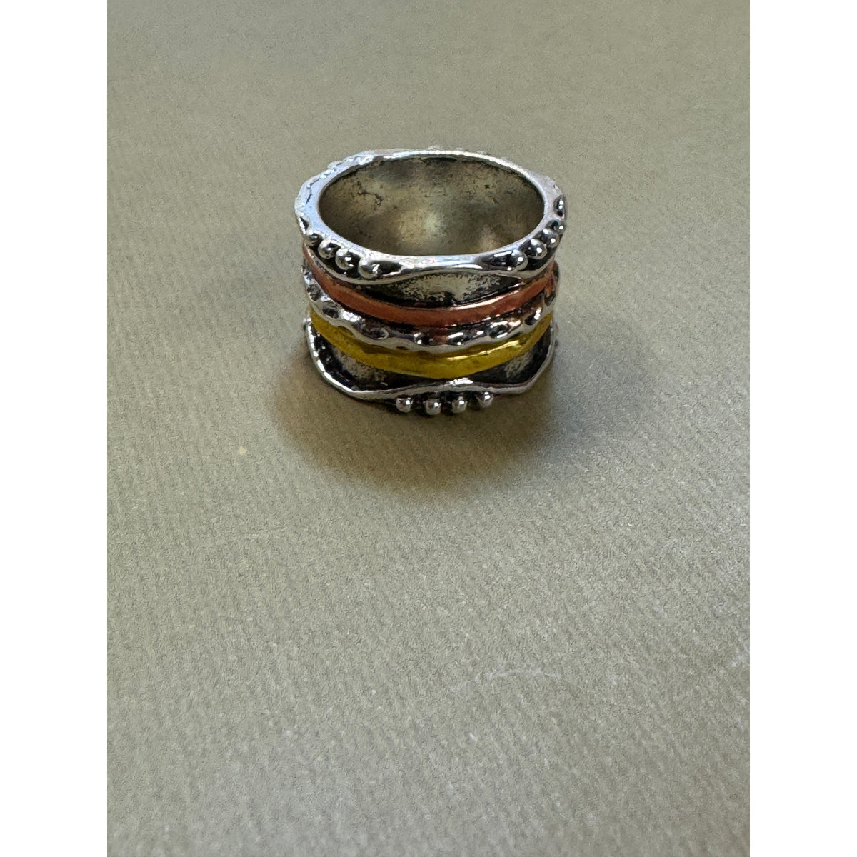 Size 8 Boho Wide Band Ring Silver Gold Copper Textured Statement Ring 1/2" B006