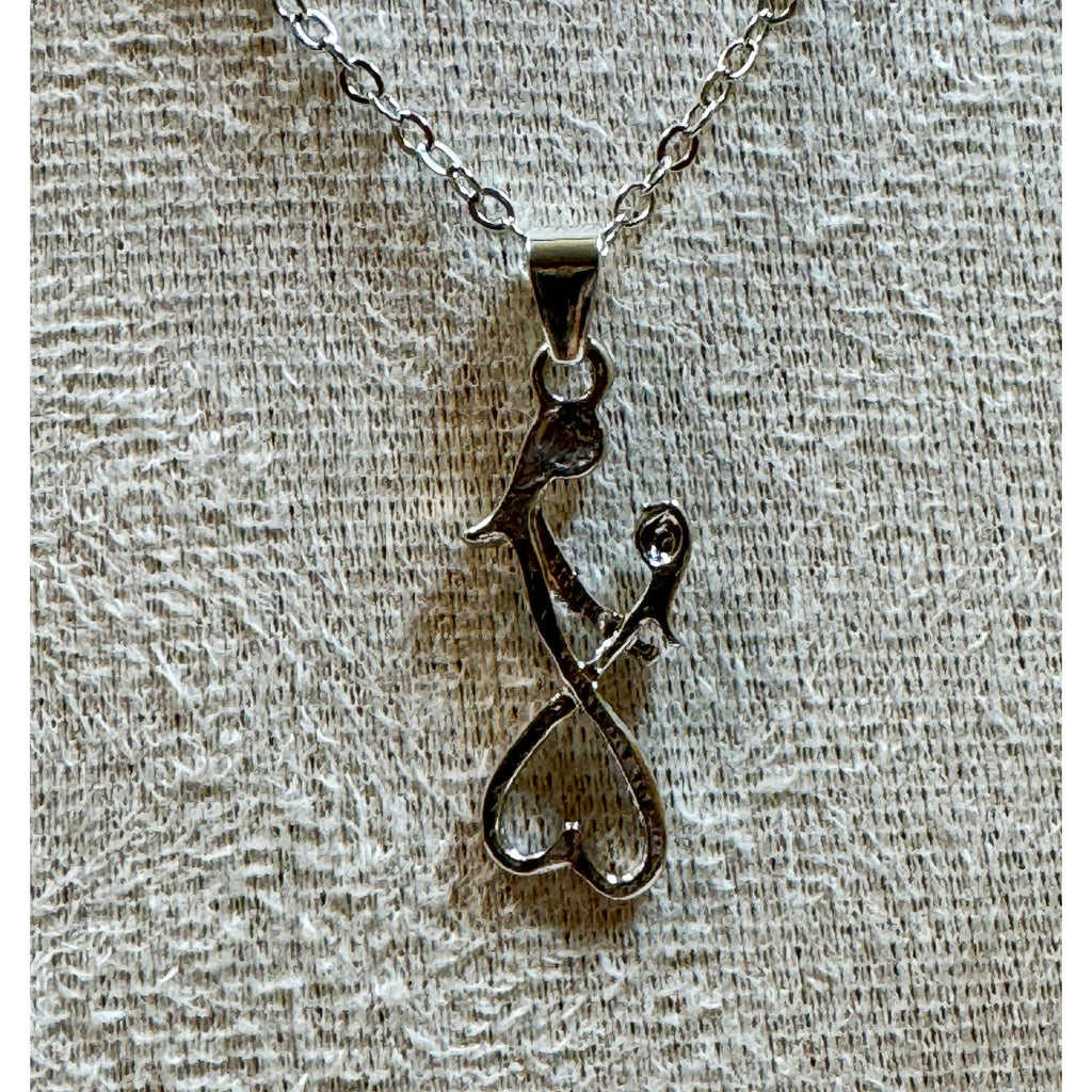 Mother & Child Necklace Silver Tone Mom Love Pendant 16-18" Chain N368