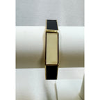 Vintage Black White Enamel Hinged Bangle Bracelet Gold Tone Geometric 1/2"  B088