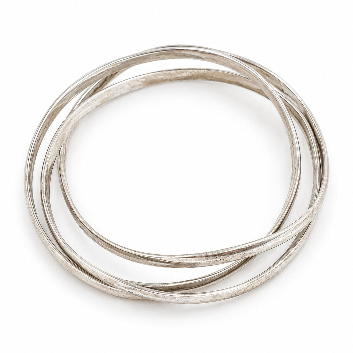 Silver Tone Interlocking Triple Bangle Bracelet Textured Statement Jewelry B181