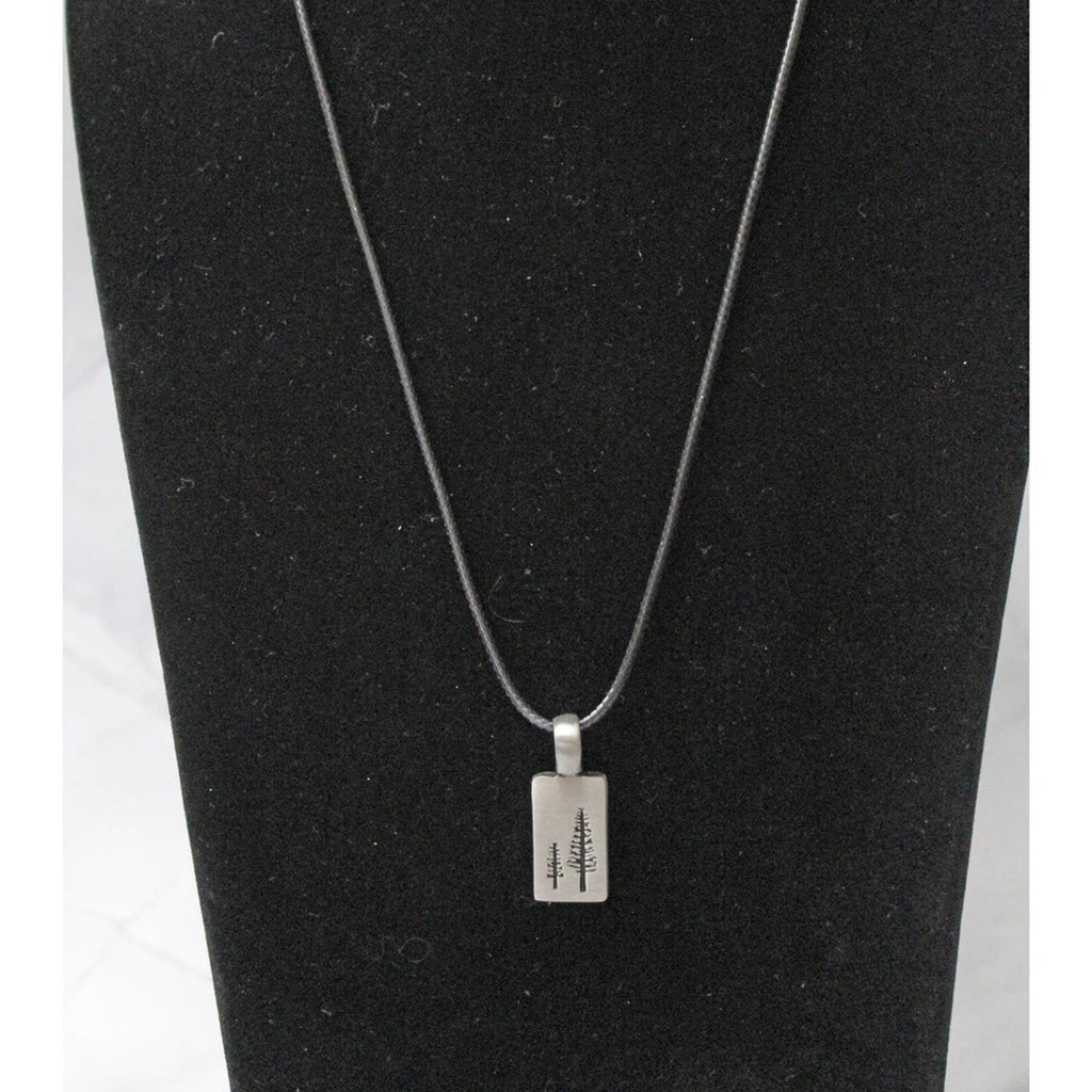 Silver Pendant with Two Pine Trees On A Black Cord N110