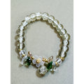 Stretch Clear Crackle Bead Bracelet Gold Tone Charm Boho Sparkle  B110