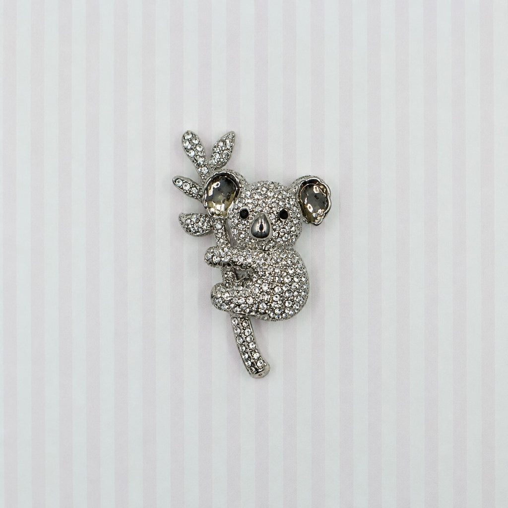 Koala Brooch Pin Rhinestone Silver Tone Tree Branch Animal Jewelry Gift CP179