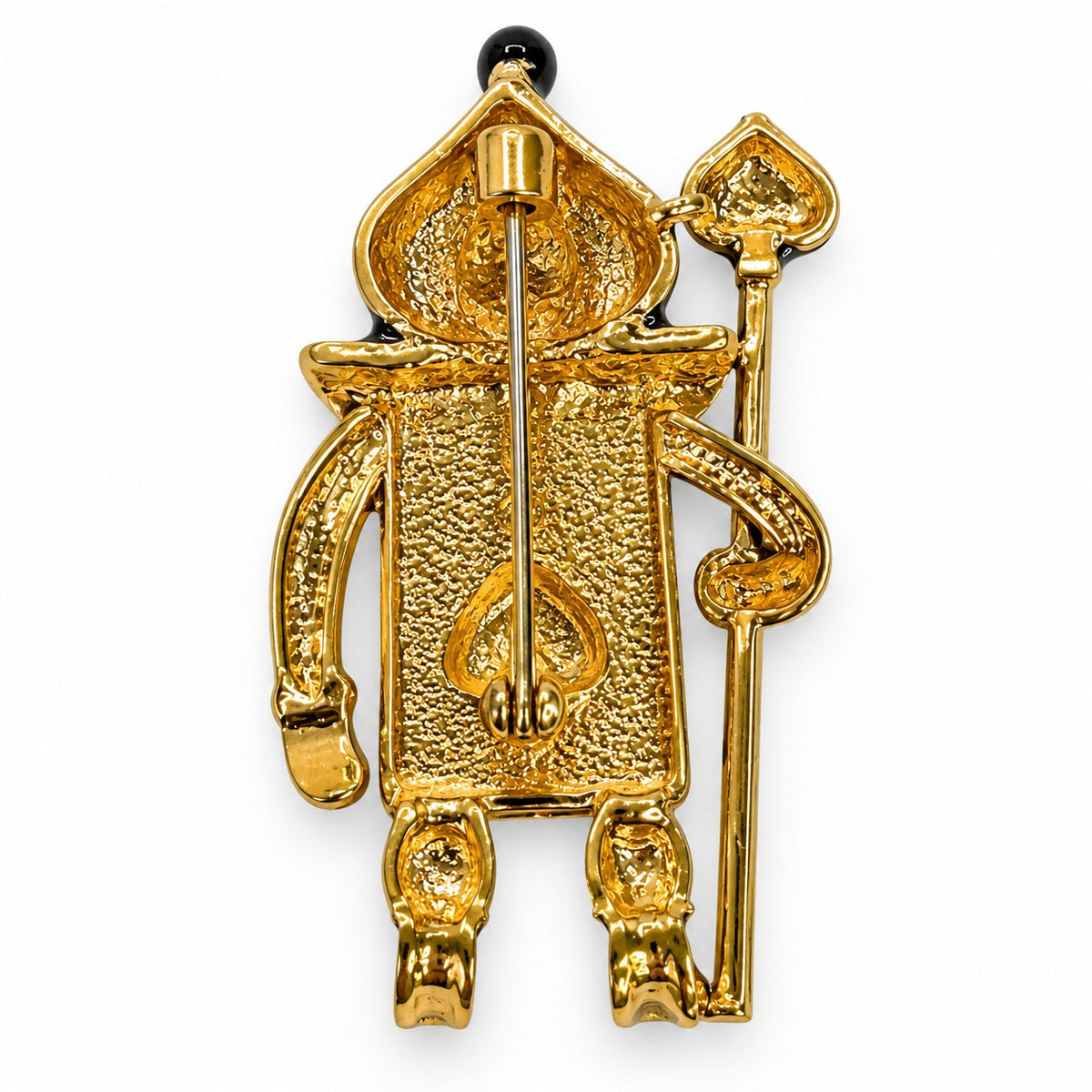 Black White Royal Guard Brooch Pin Gold Tone Spade Playing Card 2.5" CP162