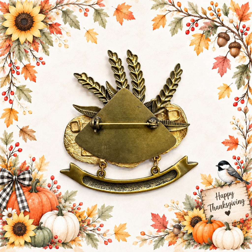 Vintage KC Give Thanks Pumpkin Wheat Brooch Thanksgiving Harvest Fall Pin CP221