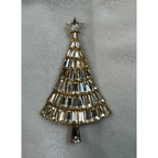 Clear Rhinestone Christmas Tree Brooch Pin Gold Tone Holiday 2.5" CP170