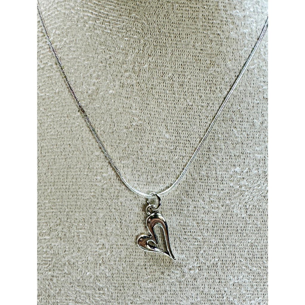Silver Heart Pendant Necklace 18" Chain Love Romantic Gift Minimalist N464
