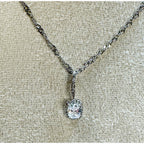 Vintage Large Clear Rhinestone Pendant Silver Tone 18" Chain Statement N454