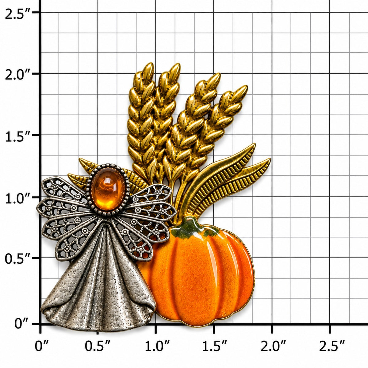 Vintage KC Harvest Angel Pumpkin Wheat Brooch Fall Thanksgiving Pin CP221