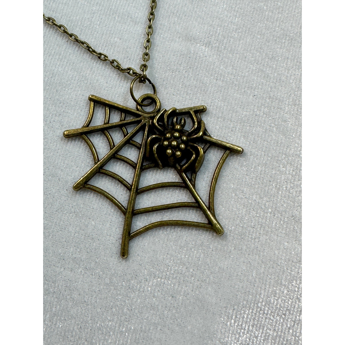 Halloween Spider Web Necklace Antique Bronze Spider Pendant 18" Chain E296