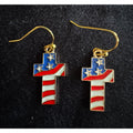 Americana USA Cross Flag Dangle Earrings Patriotic Red White Blue E215