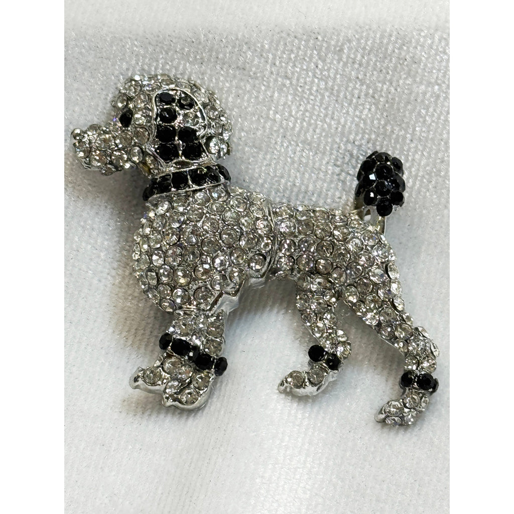 New Clear Rhinestone Poodle Brooch Pendant Silver Dog Puppy Crystal 2"  CP200