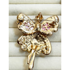 Rhinestone Fairy Ballerina Brooch Gold Tone Pink Wings 2.5" Pin CP246